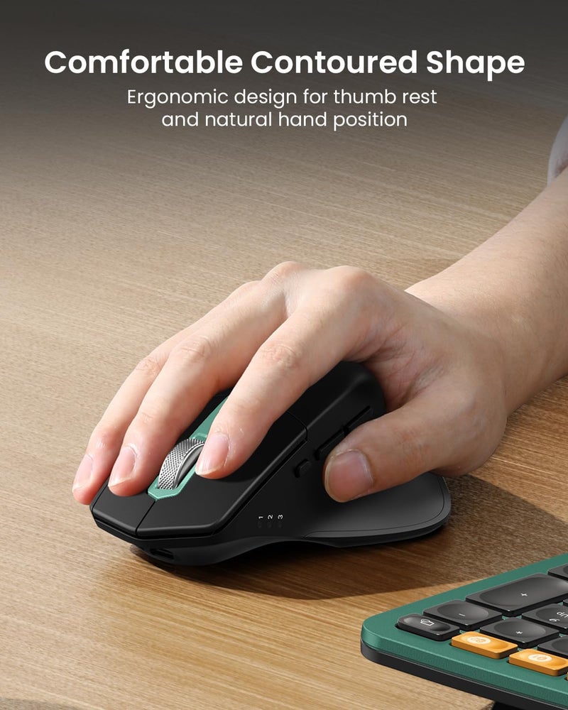 ProtoArc Ergonomic Wireless Keyboard Mouse, EKM01 Plus Full Size Ergo Bluetooth Keyboard Mouse Combo, Split Design, Wrist Rest, Multi-Device, Rechargeable, for Windows/Mac OS - Green - Image 5